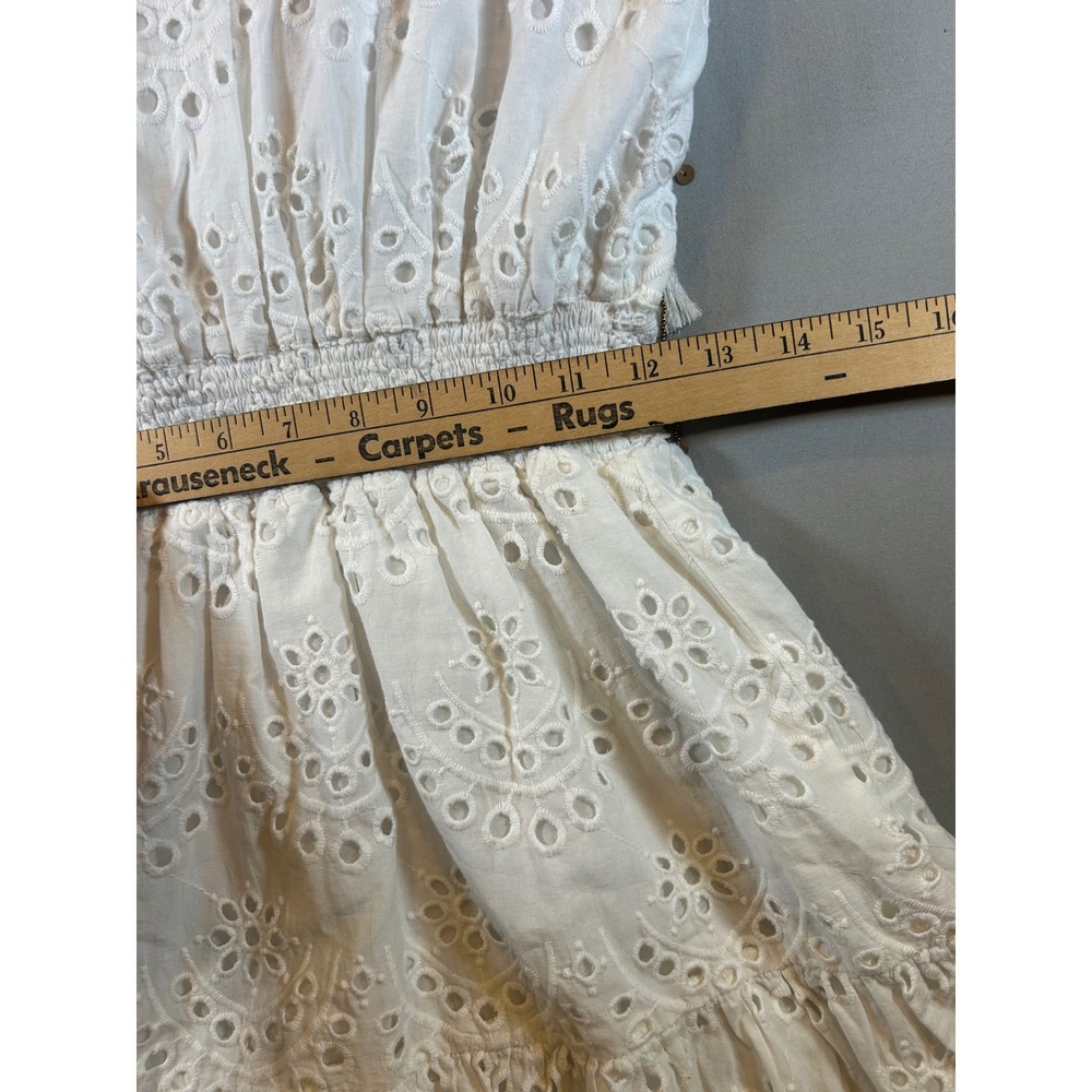 Bell by Alicia Bell White Cotton Eyelet Smocked Mini Dress Tassel Boho Small - Picture 8 of 8